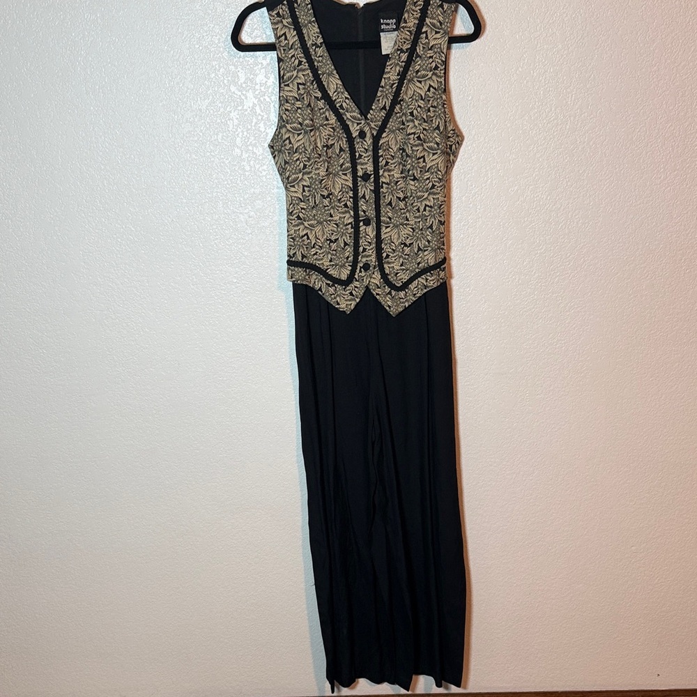 Vintage 90s Knapp Studio Wide Leg Jumpsuit Floral Tapestry Vest Too Size 12